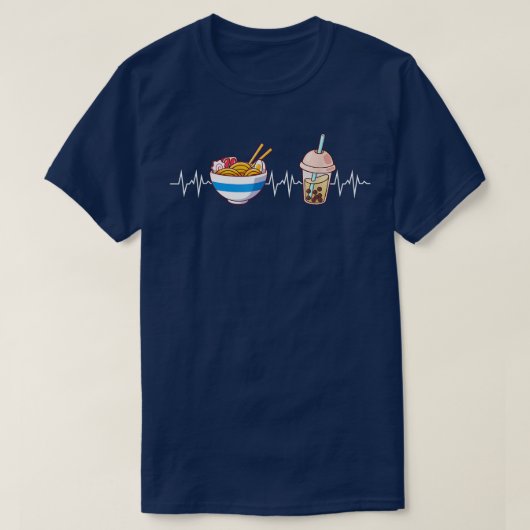 T-shirt Boba and Ramen Heartbeat Kawaii Bubble Tea Noodles (Design devant)