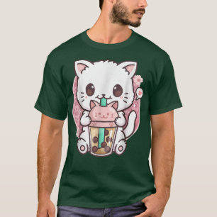 T-shirt Boba Chat Boba Thé Buble Thé Kawaii Anime Chat Kaw
