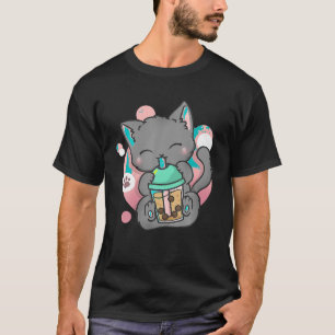T-shirt Boba Chat Boba Thé Buble Thé Kawaii Anime Chat Kaw