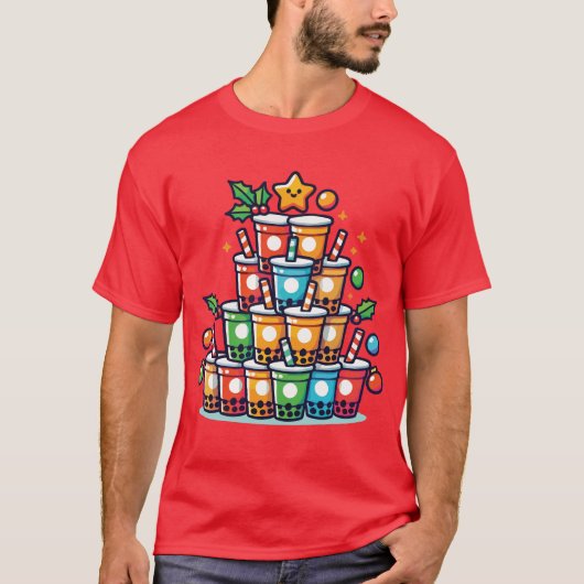 T-shirt Boba Christmas Tree - Funky Bubble Tea Holiday (Devant)