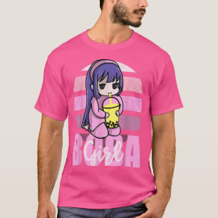T-shirt Boba Girl Kawaii Anime Retro fraise Sunset Gir