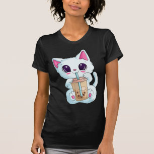 T-shirt Boba Tea Cat Anime Pour Femmes Kawaii Bubble Tea N
