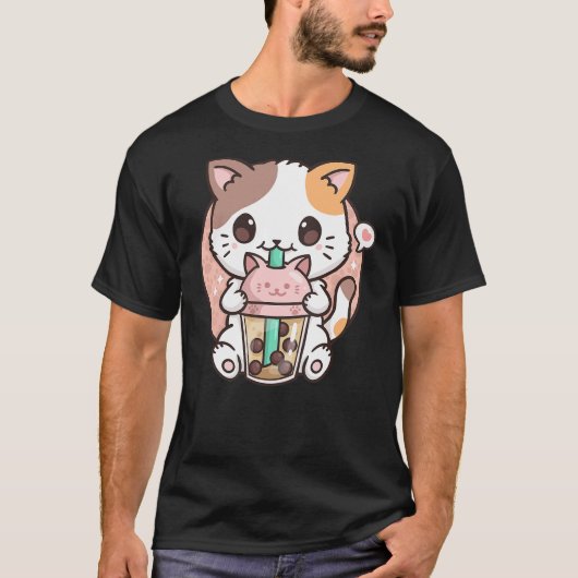 T-shirt Boba Tea Cat Bubble Tea Cat Kawaii Anime Neko (Devant)
