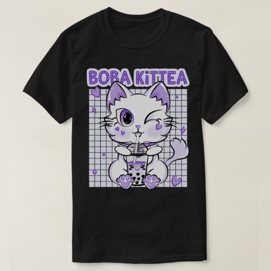 T-shirt Boba Tea Femmes Lavender Kittea Kawaii Chat Japona (Design devant)