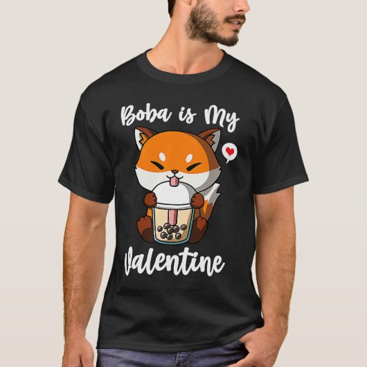 T-shirt Boba Tea is My Valentine Fox Anti Valentines Day (Devant)