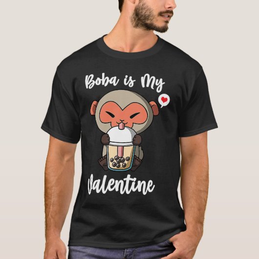 T-shirt Boba Tea is My Valentine Macaque Monkey Anti Valen (Devant)