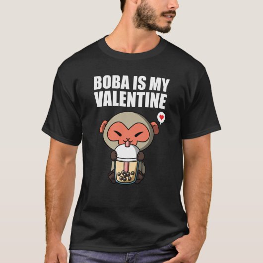 T-shirt Boba Tea is My Valentine Macaque Monkey Anti Valen (Devant)
