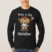 T-shirt Boba Tea is My Valentine Monkey Anti Valentines Da (Devant)
