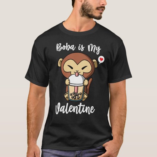 T-shirt Boba Tea is My Valentine Monkey Anti Valentines Da (Devant)