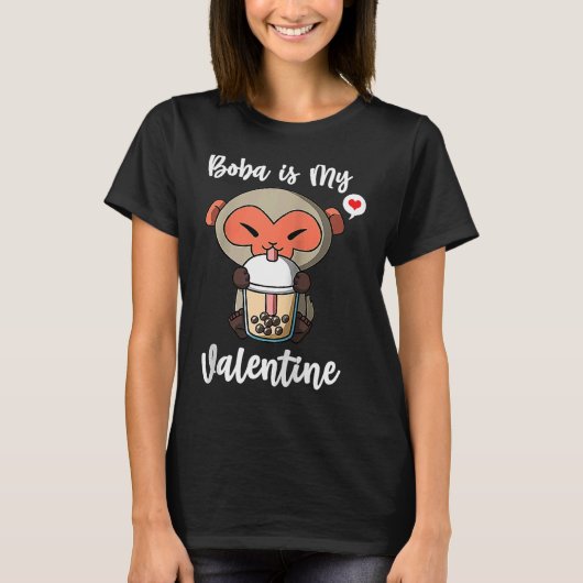 T-shirt Boba Tea Mon Valentine Macaque Singe Anti Valen (Devant)