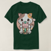 T-shirt Boba Thé Chat Boule Thé Chat Kawaii Anime Neko (Design devant)