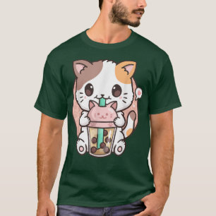 T-shirt Boba Thé Chat Boule Thé Chat Kawaii Anime Neko