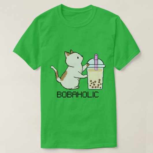 T-shirt Bobaholic Pixel Kitty aime Boba Tea (Design devant)