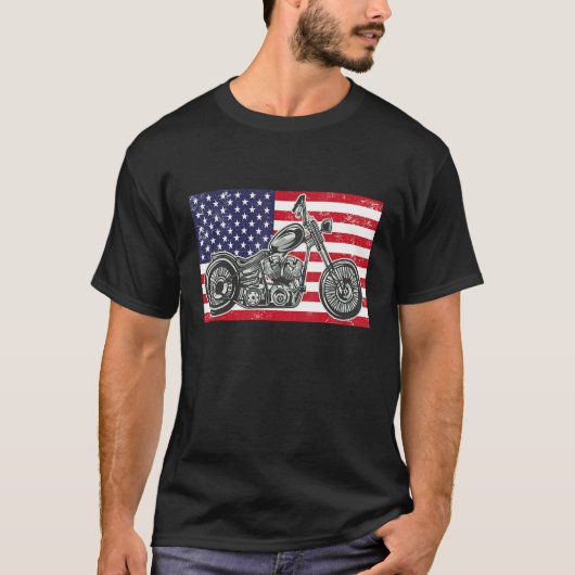 T-shirt Bobber Motorcycle Juillet 4 Drapeau américain (Devant)
