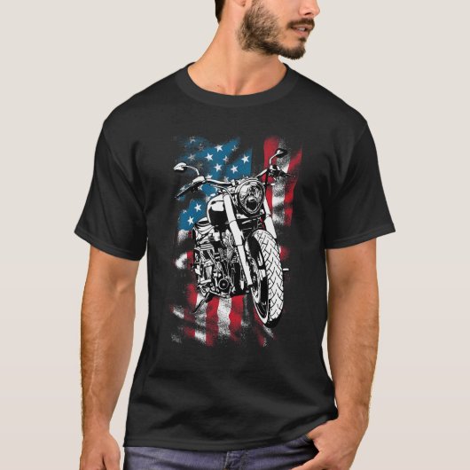 T-shirt Bobber Motorcycle Juillet 4 Drapeau américain (Devant)