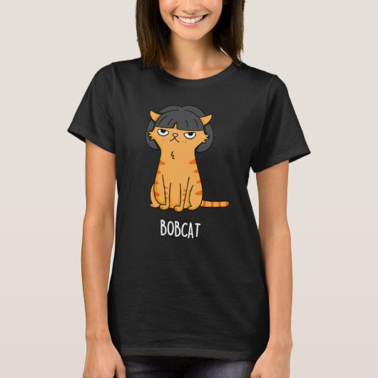 T-shirt Bobcat Funny Chat Bob Hair Pun Dark BG (Devant)
