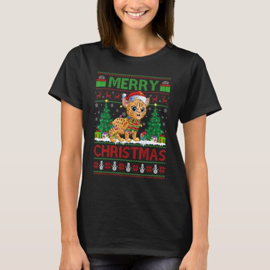 T-shirt Bobcat Xmas Tree Lights Ugly Santa Bobcat Christ (Devant)