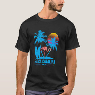 T-shirt Boca Catalina Aruba. Flamant et palmiers tropi