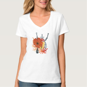 T-shirt Boeuf rouge et jaune avec fleurs