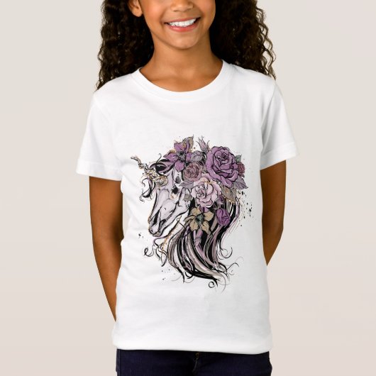 T-Shirt Boho adorable crâne unicorne et fleurs (Devant)