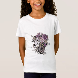 T-Shirt Boho adorable crâne unicorne et fleurs