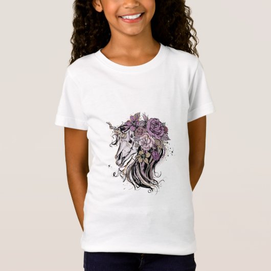 T-Shirt Boho adorable crâne unicorne et fleurs (Devant)