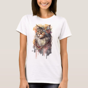 T-SHIRT BOHO CHAUSSÉE EN COULEUR D'EAU ABSTRAITE AVEC FLEU