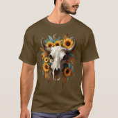 T-shirt Boho Chic Aquarelle Tournesol Plumes Vache crâne (Devant)