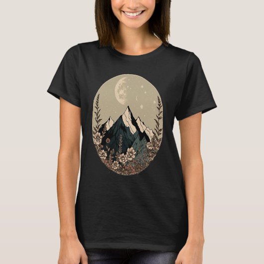 T-shirt Boho Chic Floral Moon Mountain (Devant)