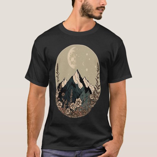 T-shirt Boho Chic Floral Moon Mountain (Devant)