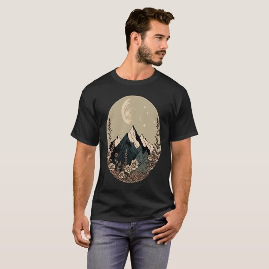 T-shirt Boho Chic Floral Moon Mountain (Devant entier)