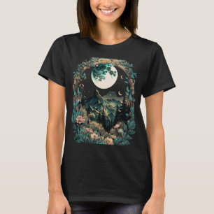 T-shirt Boho Chic Floral Moon Mountain Forest Nature Retro