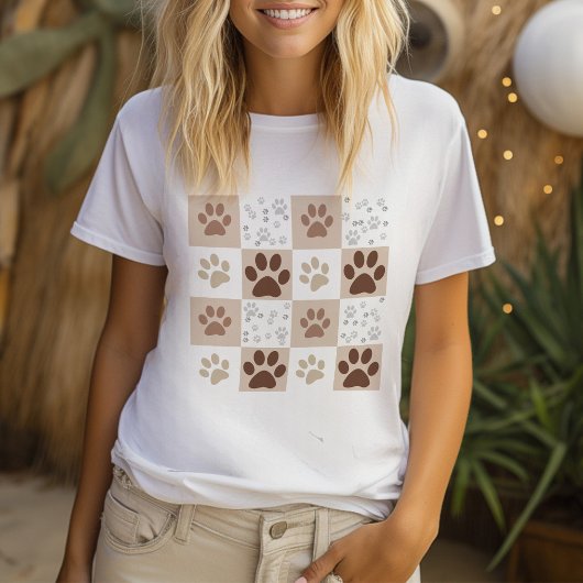 T-shirt Boho Chien & Chat Paw À damiers