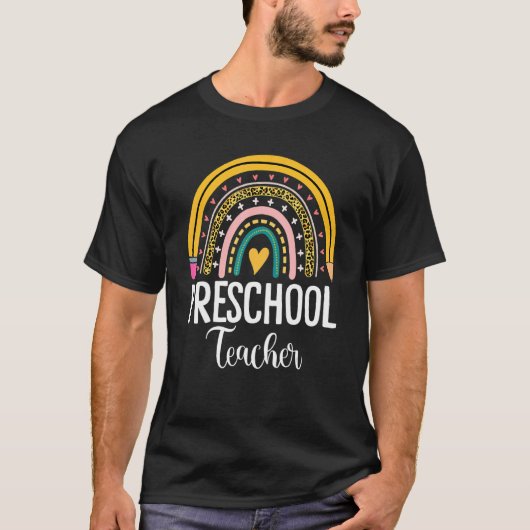 T-shirt Boho Enseignant préscolaire Rainbow Leopard Enseig (Devant)