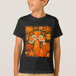 T-shirt Boho Floral Citrouille Croix Automne Jésus Foi Chr