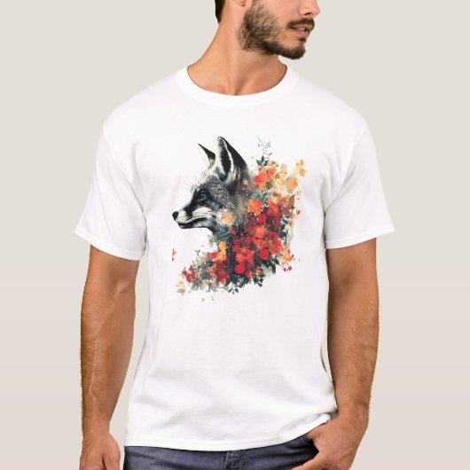 T-shirt Boho Floral Fox Faune Nature (Devant)
