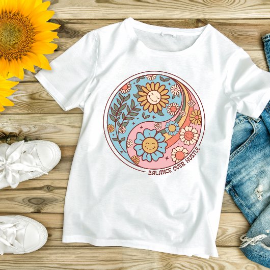 T-shirt Boho Floral tendance Yin Yang Balance sur Hustle