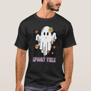 T-shirt Boho Halloween Fantôme Floral Ambiance Épurée Rétr