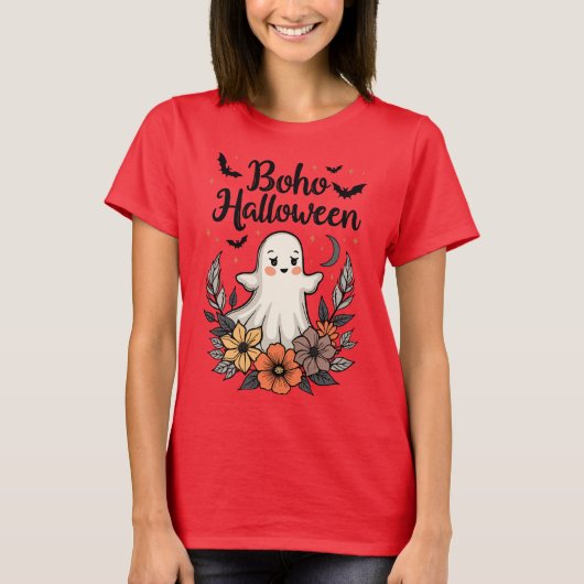T-shirt Boho Halloween mignon fantôme (Devant)