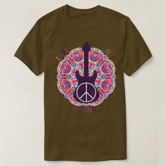 T-shirt BoHo Hippie Paix Amour Musique Rétro (Design devant)