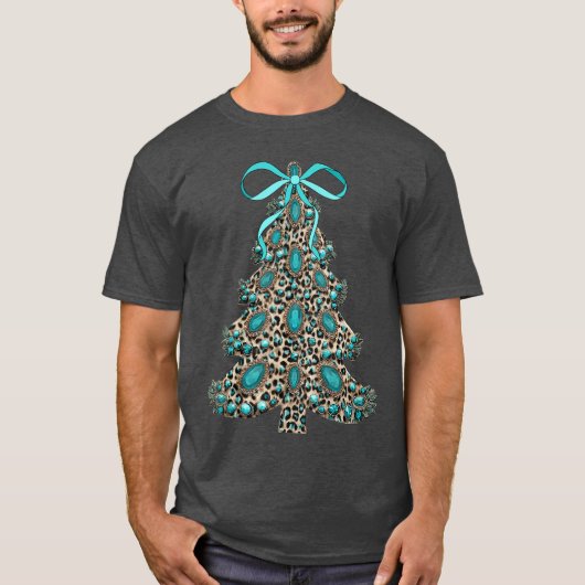 T-shirt Boho Léopard Arbre de Noël Impression Guépard Coqu (Devant)