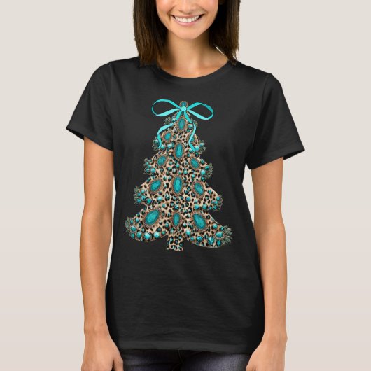 T-shirt Boho Leopard Christmas Tree Cheetah Print Coquette (Devant)