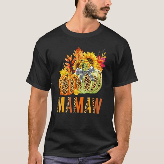 T-shirt Boho Leopard Pumpkins Mamaw Fall Leaves Autumn Tha (Devant)
