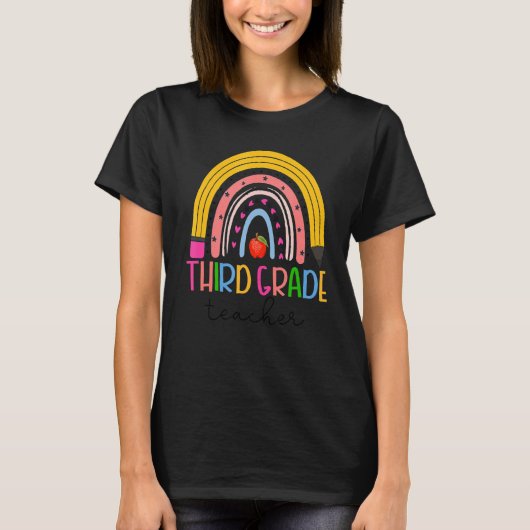T-shirt Boho Leopard Rainbow Enseignant de 3e année 100e j (Devant)