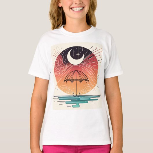 T-shirt Boho Moon & Stars Dreamy Line Tee Design (Devant)