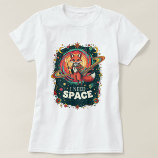 T-shirt Boho Multicolor Cosmic Fox I Need Space Retro