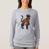 T-shirt Boho Patchwork Tee Graphique Chat Noir (Devant)