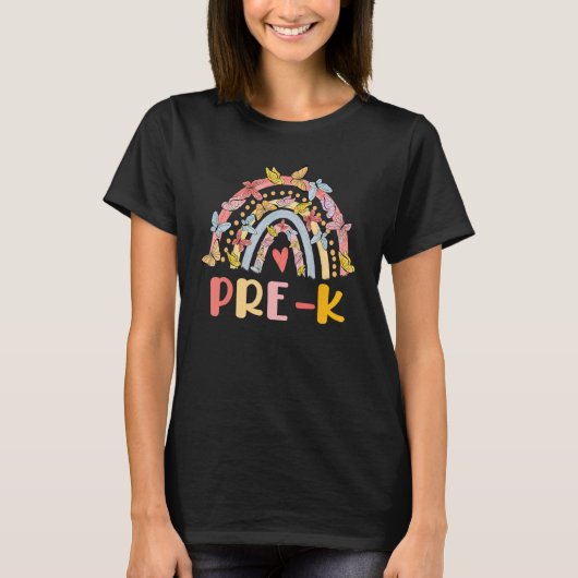 T-shirt Boho Rainbow Heart For Teachers Women Hello Pre K (Devant)