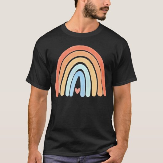 T-shirt Boho Rainbow Heart Minimal Stripes Neutral (Devant)
