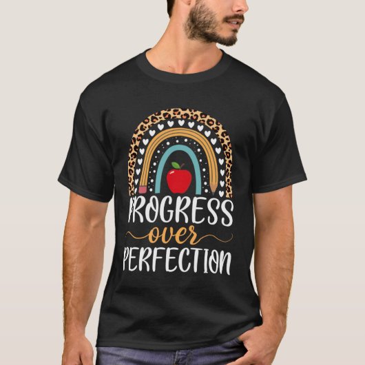 T-shirt Boho Rainbow Progress Over Perfection Teacher Leop (Devant)